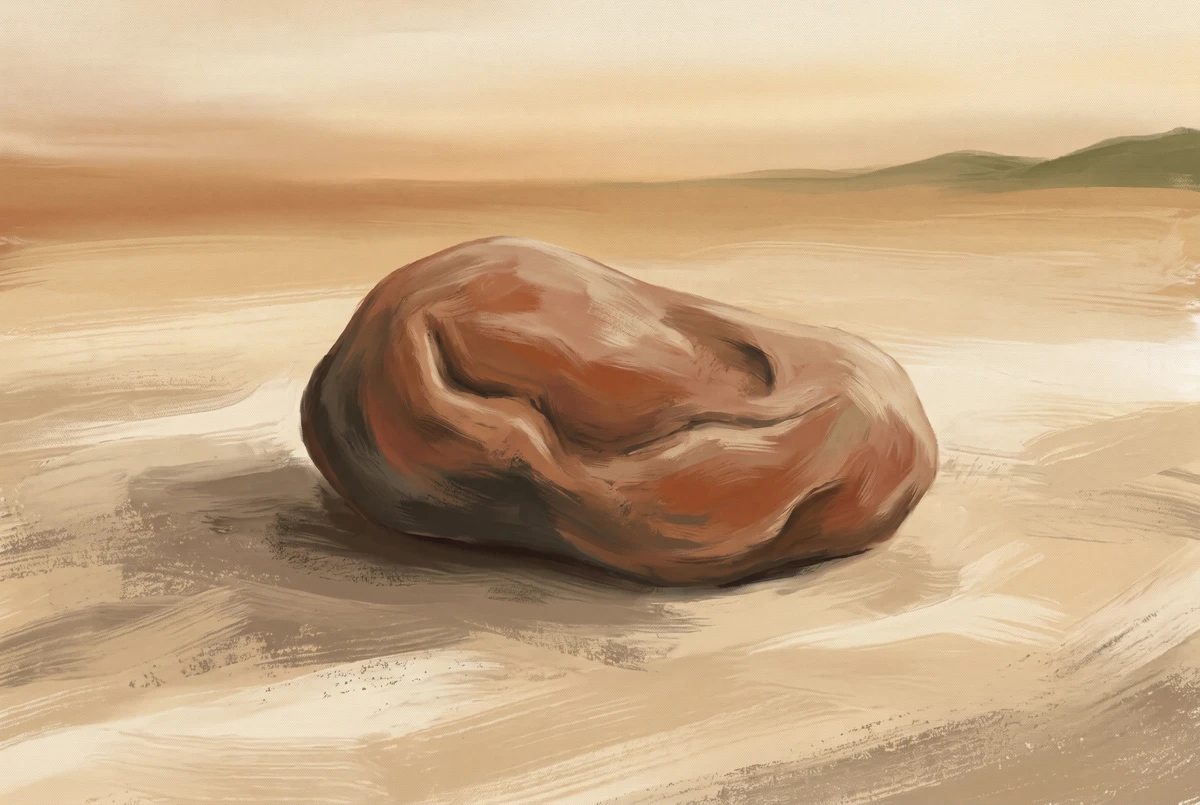 A smooth weathered stone on sand, illustrating imperceptible change accumulating over long periods of practice